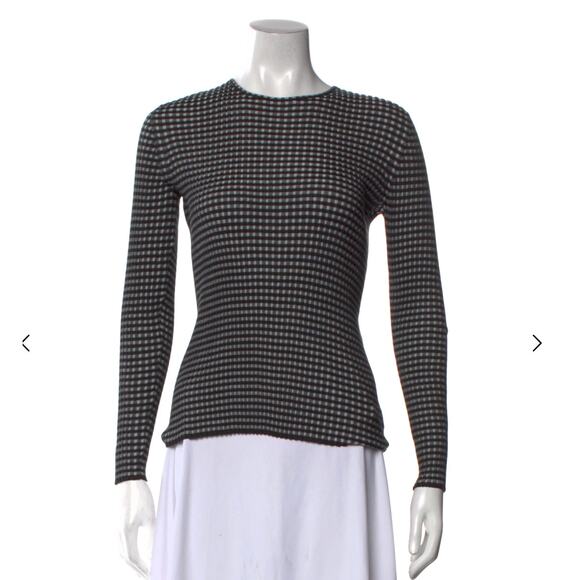 AKRIS Plaid Silk Black and Gray Long Sleeve Sweater Top Size 12 - Picture 1 of 8